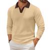 Men's Casual Color-Block Collared Long-Sleeve Knit Base Layer Top