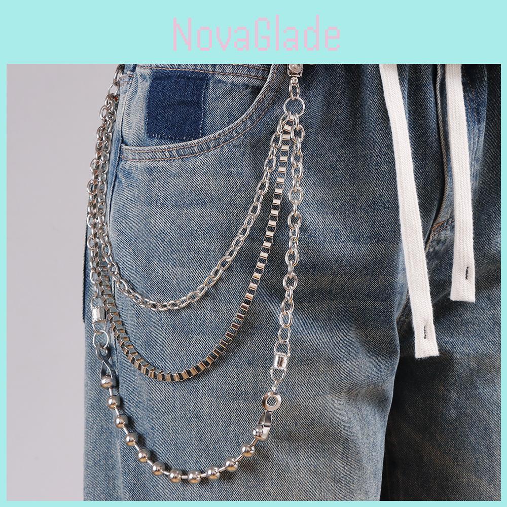 Metal Chain Waist Belt With Multilayer Beaded Design For Men And Women