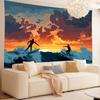 Surfer Silhouette Tapestry Wall Hanging, Sunset Ocean Waves and Flying Birds, Summer Beach Art Decor for Living Room Bedroom