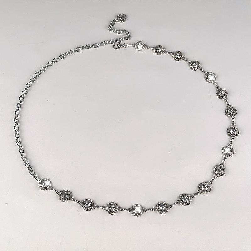 European and American Metal Hook Rhinestone Waist Chain Women's Versatile Belt Dress Belt Accessories Thin Waist Chain