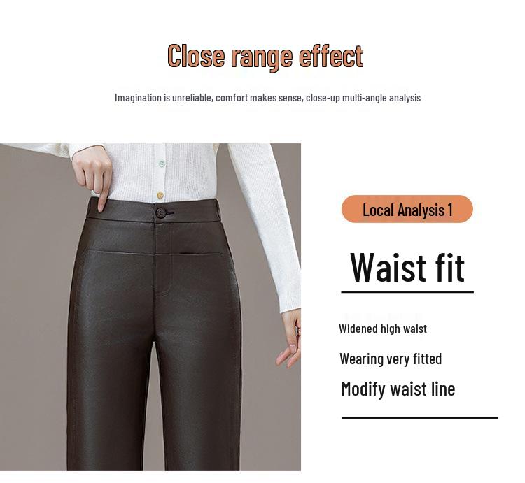 Damskie spodnie z owczej skóry z wysokim stanem i szerokimi nogawkami na Jesień/Zimę 2025 - Wszechstronna moda, Duży rozmiar, Długie proste spodnie