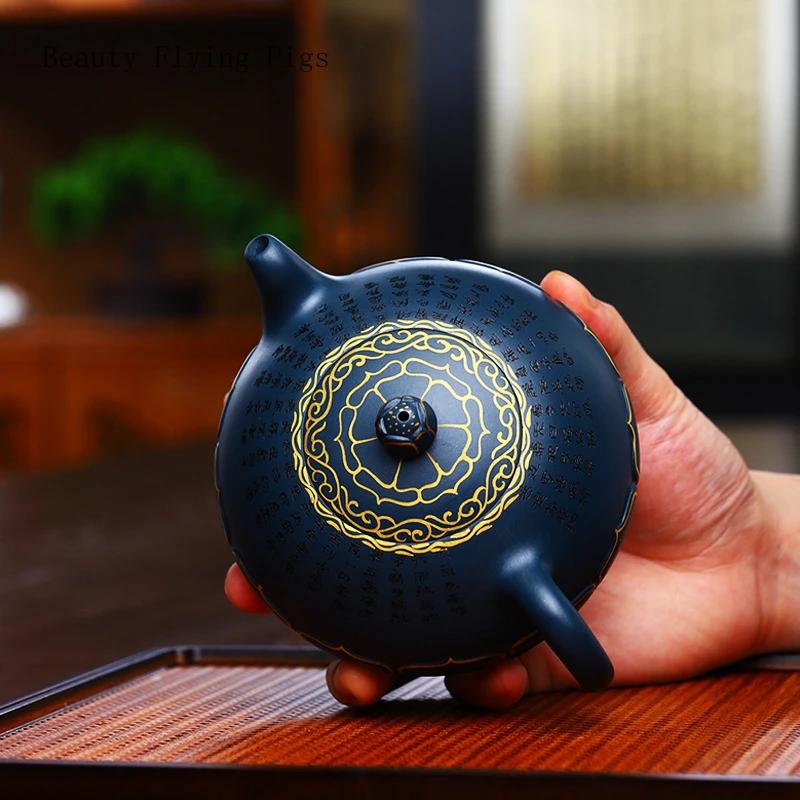 15,5x7,5cm Lehký Luxus Retro Ručně Vyráběná Fialová Písková Čajová Konvička, Nebesky Zelená Hlína, Příznivá Zlatě Malovaná Čajová Cesta, Nástroj pro Přípravu Čaje