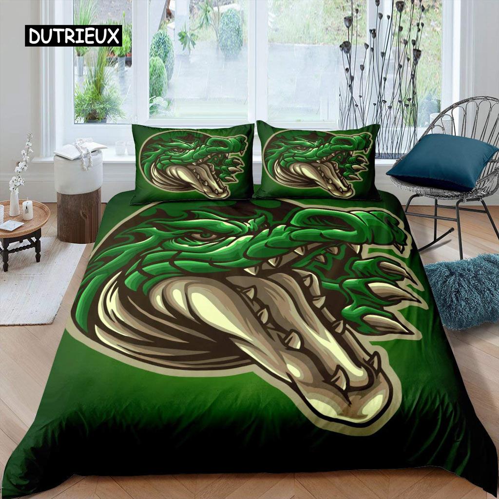 Crocodile Duvet Cover Set Wild Alligator Pattern Bedding Set Wildlife Style Comforter Cover Horror Animal Theme Twin Quilt Cover