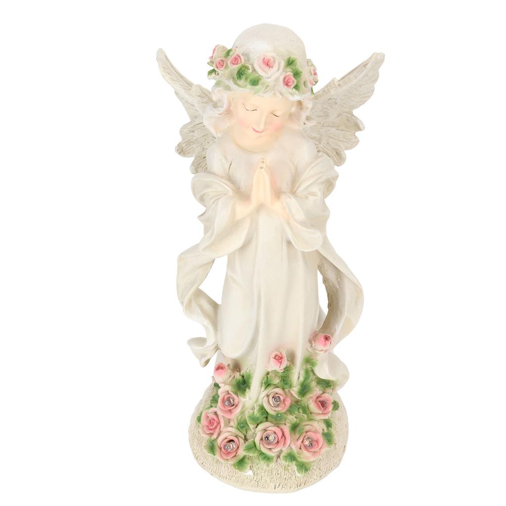 Solar Angel Statue Resin Outdoor Sculpture Ornament with Night Light for Garden Yard Lawn