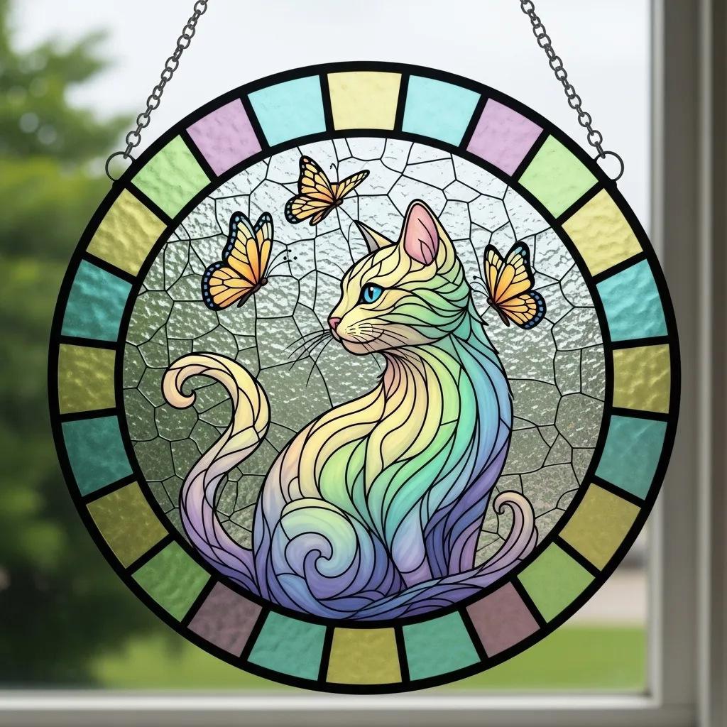 New Cat Painting Style Love Cats Pet Acrylic Maple Leaf Light Catcher, Celebration Home & Door Decor, Christmas & New Year Gifts