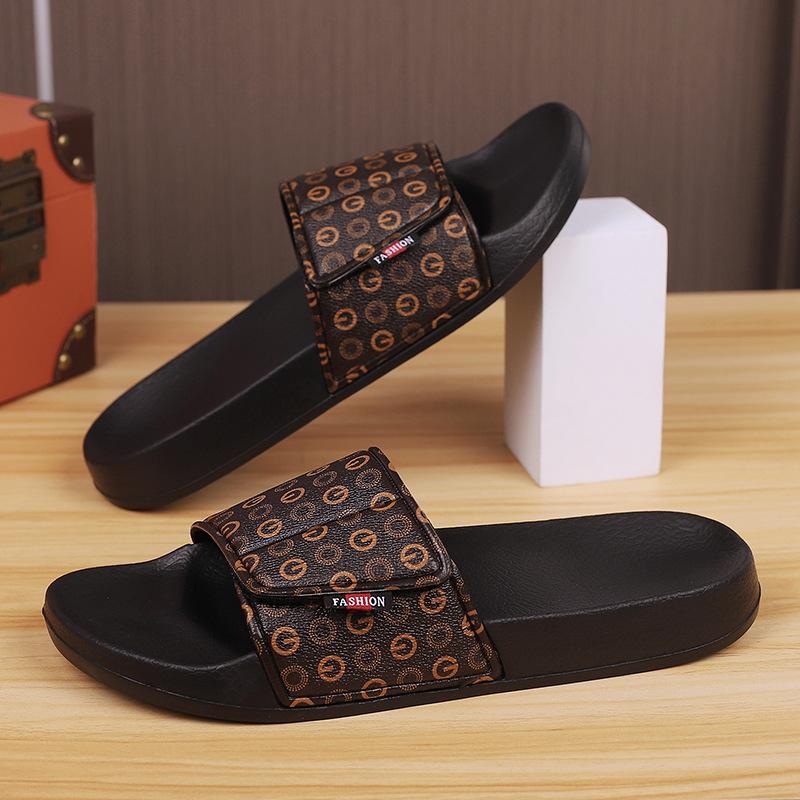 

Slippers men s summer wear Velcro stepping on shit feeling lucky large size 47 beach sandals slippers 46 коричневый
