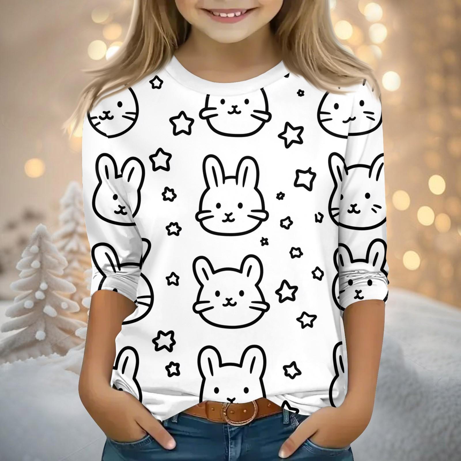 

Детские топы с рукавами 3/4, футболка с принтом, круглый вырез, пуловер, блузка, детские раскрашенные вручную цветные топы 160 белый