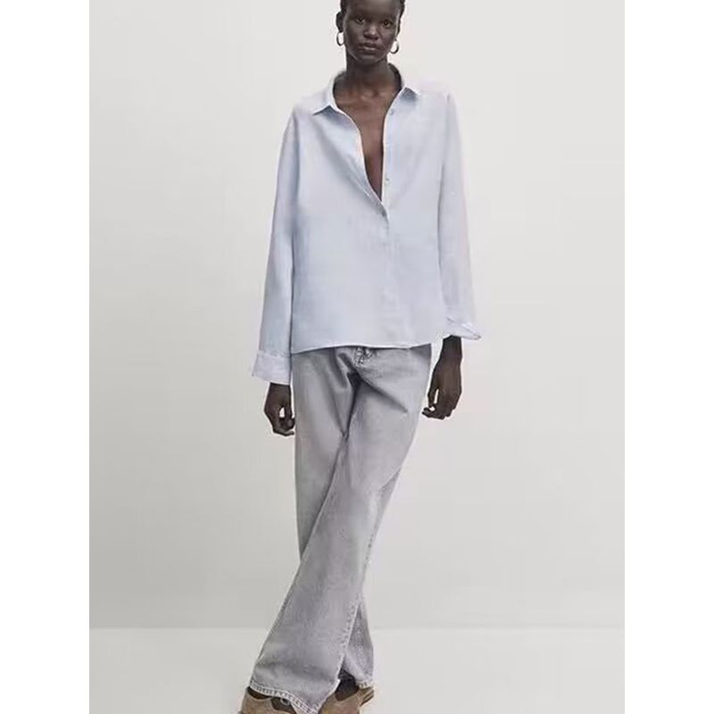 

MD Женская одежда Лето Новинка Повседневный Французский стиль Топ Стиль для поездок на работу Простые Рубашки с длинным рукавом 05125681614 Light Blue L