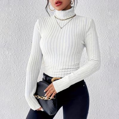 Yousheng Women Knitting Tops Turtleneck Long Sleeve Solid Color Sweater Slim Fit Ribbed Bottom Tops Winter Knitwear
