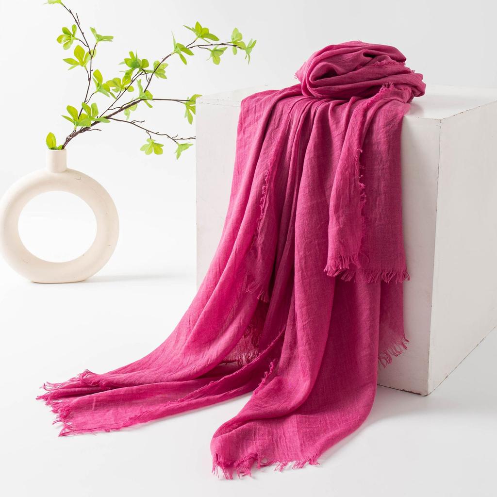 Spring Summer Scarves Imitation Cotton Linen Pure Color Simple Sun Protection Shawl Women's High-end Sense Long Silk Scarf Tourist Headscarf Wholesale