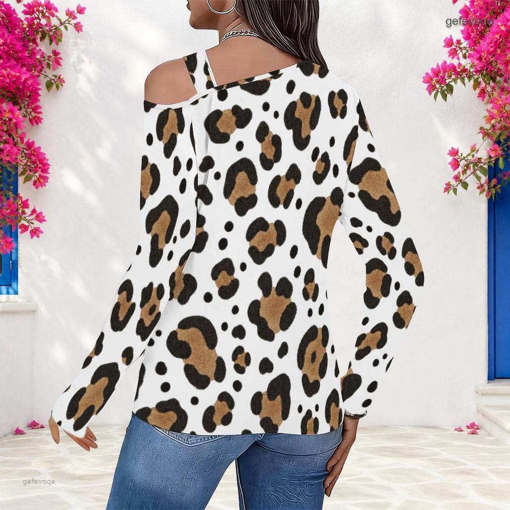 Women Plus Size Asymmetric Cutout Neck Cold Shoulder Long Sleeve Pink Gray Black Printed Fitted Top