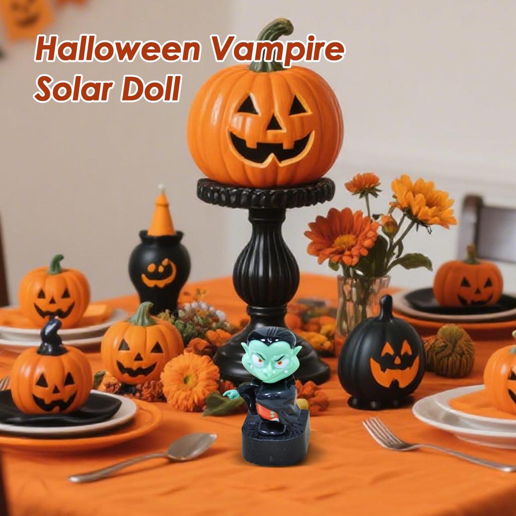 Car Bobble Dashboard Halloween Solar-Powered Vampire Shaking Head Doll Decorative Interior Accessories For Men Women Driver