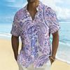 Women Short Sleeve Shirt Purple With Multicolor Paisley Ethnic Pattern Lapel Button Up Top