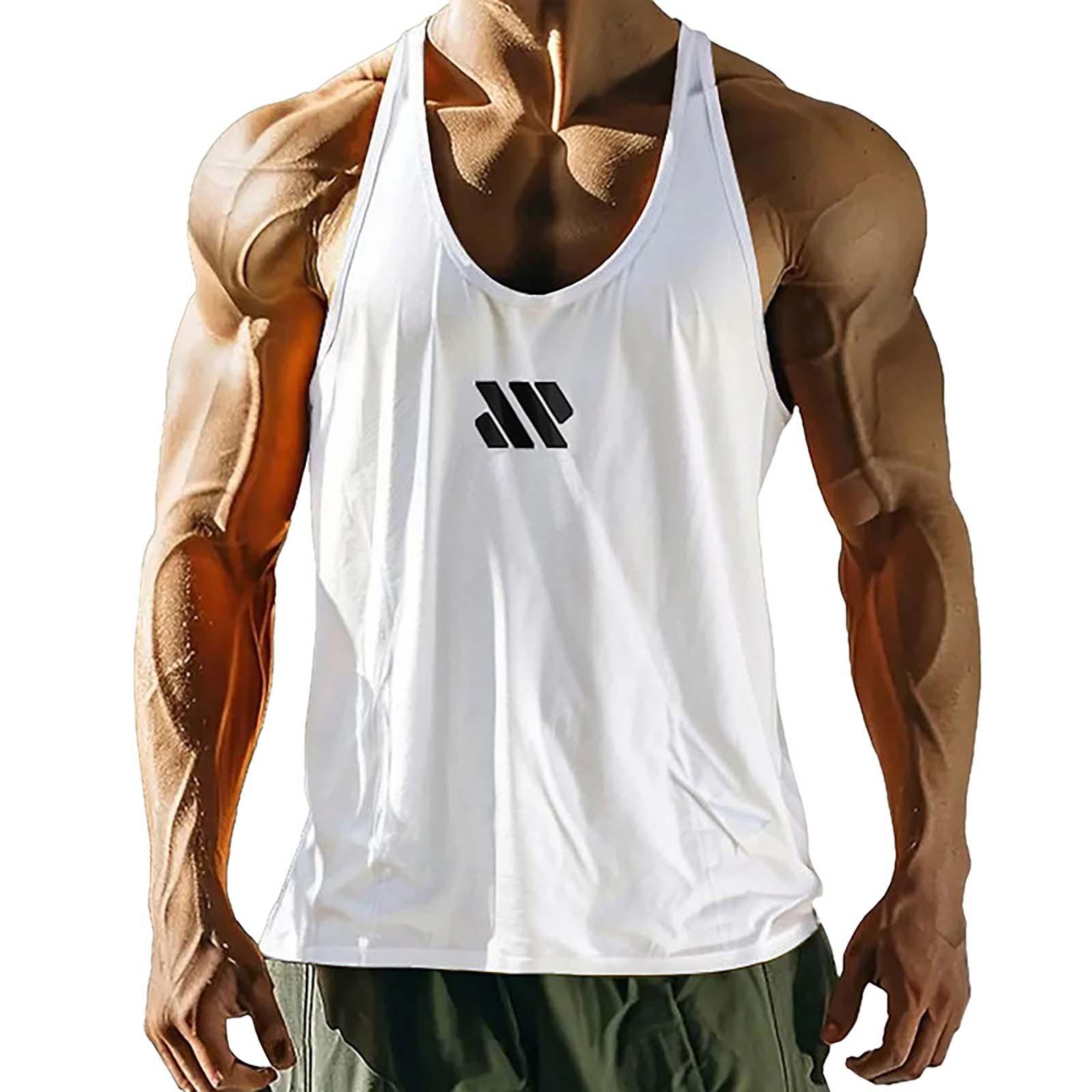 

Мужской жилет без рукавов с принтом, свободный узкий жилет, спортивный топ для фитнеса XL белый