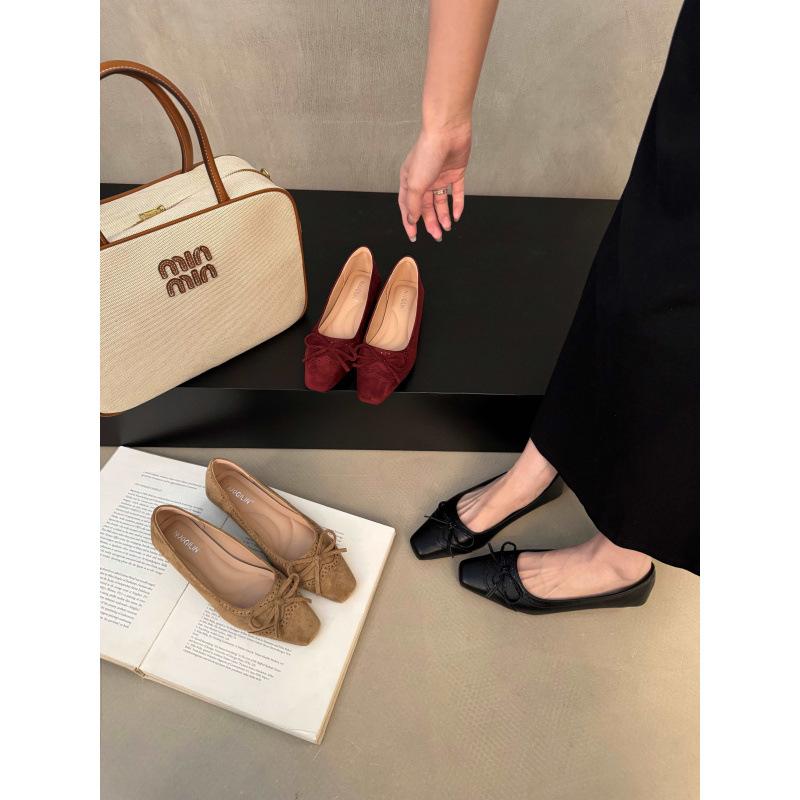 

Retro bow square head Mary Jane shoes women s thick heel one pedal commuting temperament light mouth single shoes 39 хаки