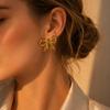 Romantic Stainless Steel Bow Knot Ribbon Stud Earrings for Women French Elegant Gold Color Fashion Drop Earring Jewelry Gift