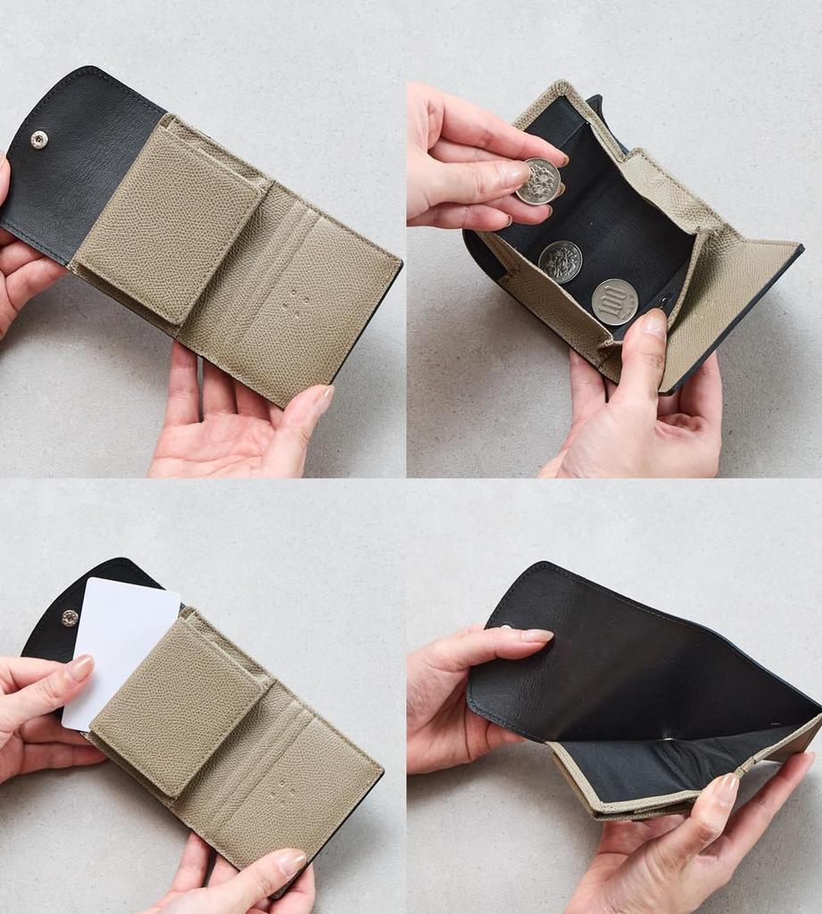 SOPO SO57 (Oyster Gray) Bifold Mini Compact Slim Leather Wallet for Men and Women, Made In Japan