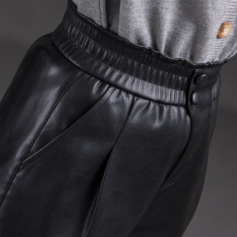 Sibaishai Women's High-Waisted Wide-Leg Faux Leather Shorts