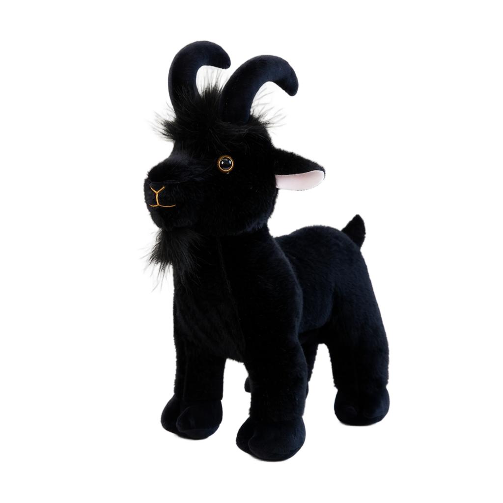 Realistic Simulation Goat Plush Toy Soft Stuffed Animal with Curved Horns and Fluffy Fur for Children Gift Home Decoration Collectible