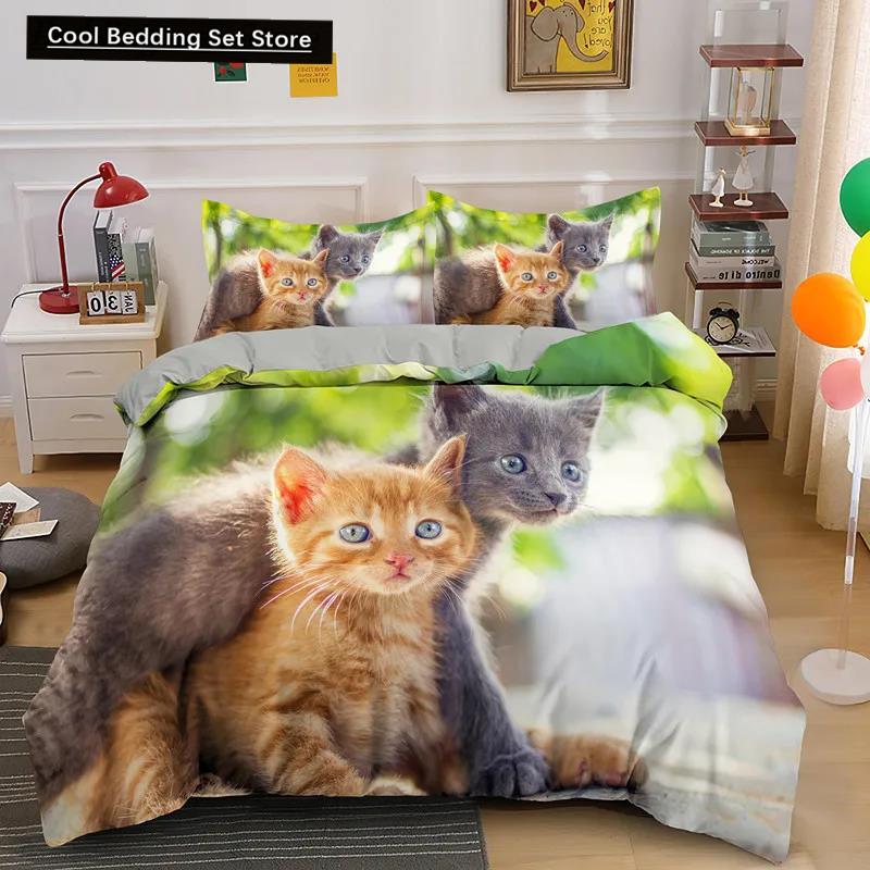 Set Biancheria da Letto per Animali Domestici Simpatico Set Letto per Gatti per Bambini Copripiumino Federa Copripiumino Kawaii Kitty Poliestere Morbido