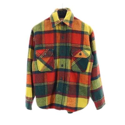 70er Jahre Made in USA Vintage Langarm Kariertes Hemd S Orange Serie Herren Gebraucht