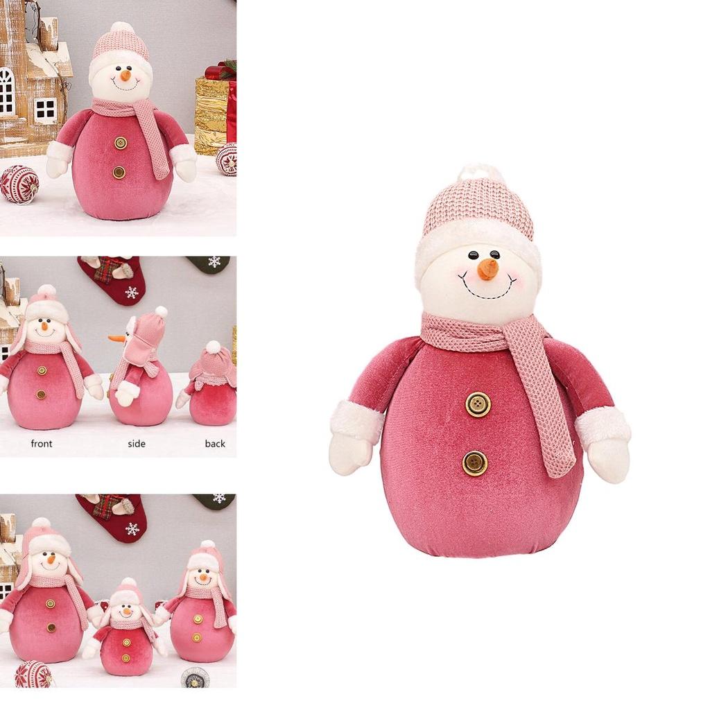 Soft And Cozy Christmas Pink Knitted Hat Snowman Stuffed Doll