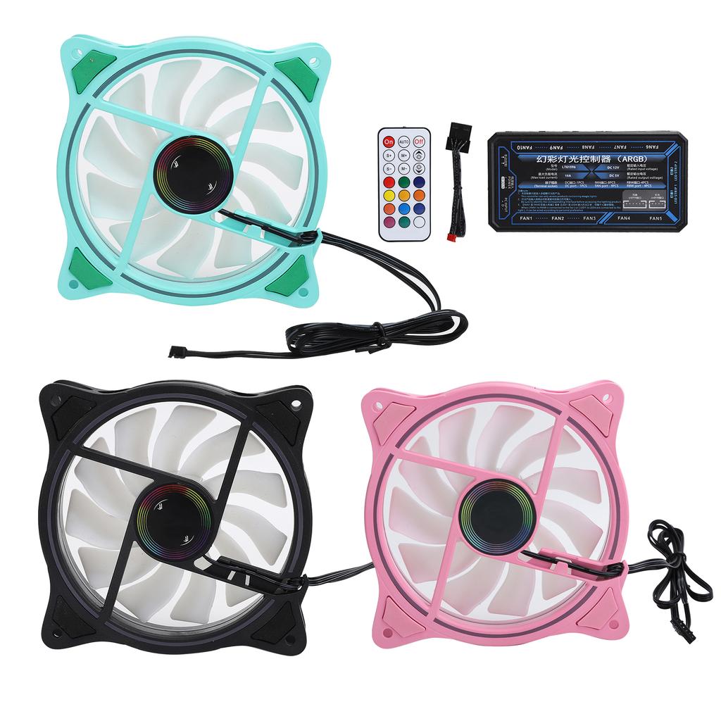 3Pcs Cooling Fans ARGB Controller 11 Fan Blades Silent Computer Air Cooler 1200rpm 12VGreen Black Pink