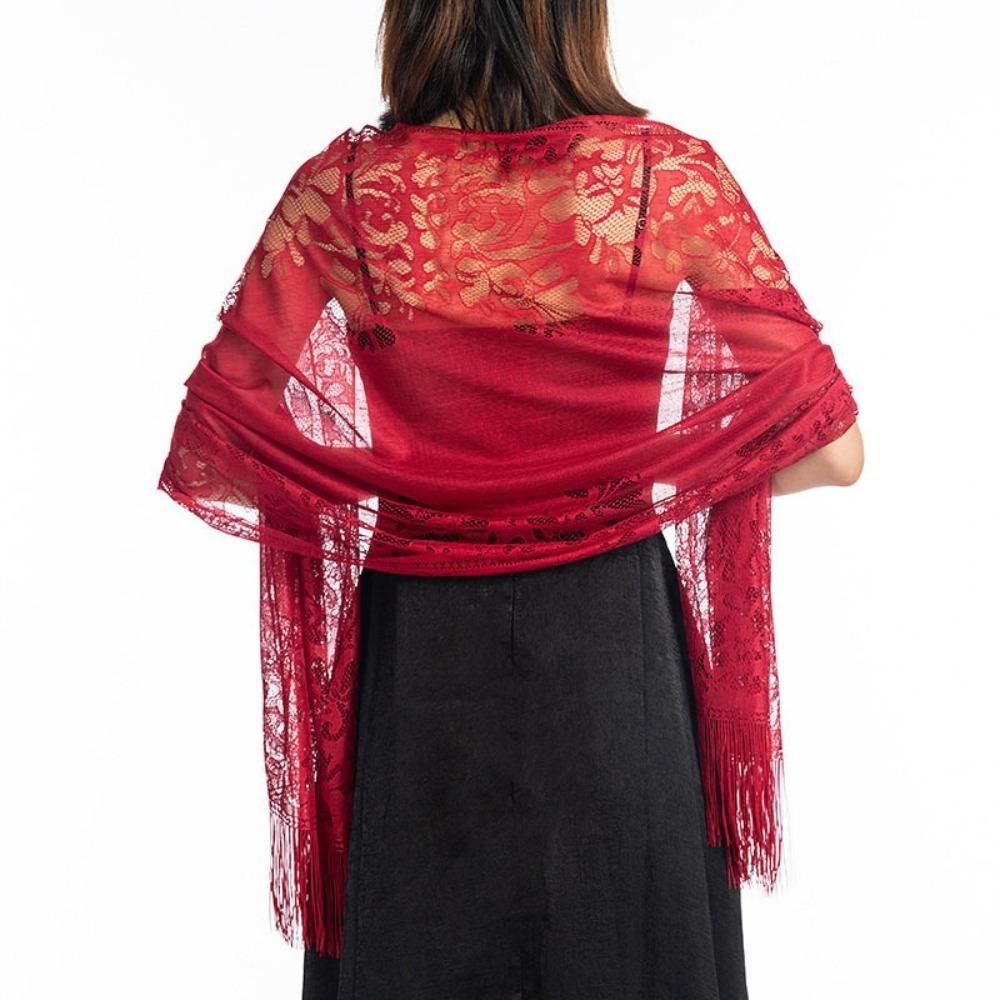 Solid Color Lace Shawl Hollow Tulle Shawl Wedding Accessories Fashion Scarf Cosplay