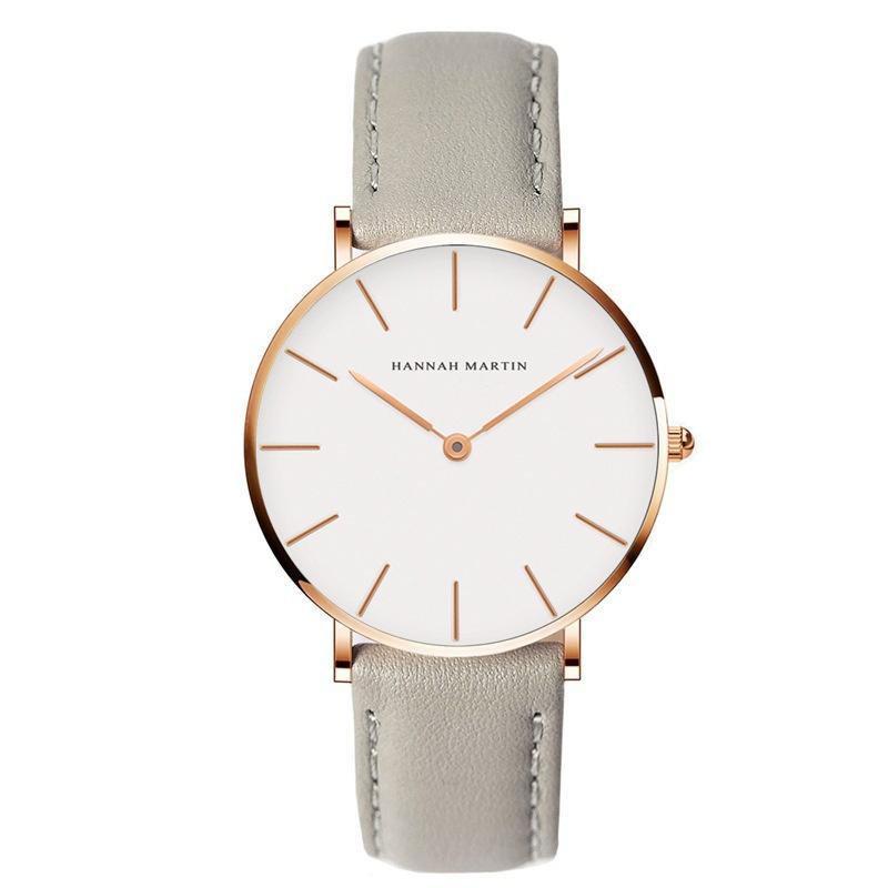 Minimalistische Quarzuhr für Damen mit 36mm schlankem rundem Gehäuse Weißes analoges Zifferblatt PU-Leder- oder gewebtes Stoffarmband Lässige Alltags-Armbanduhr One Size white