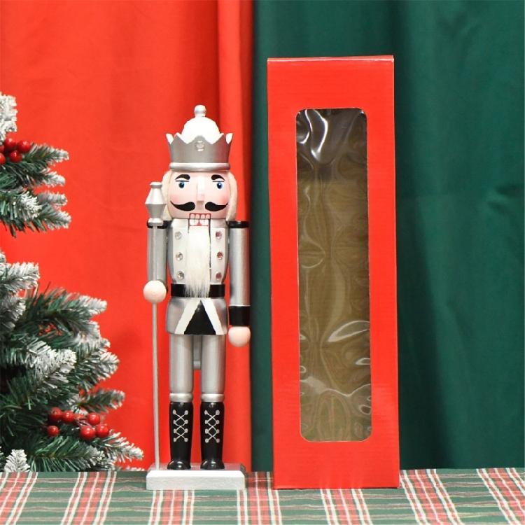 Dekoracyjne Drewniane Srebrne Dziadki do Orzechów 36cm Ręcznie Malowana Postać Króla Zabawka Świąteczne Dekoracje Stołu Dekoracje Świąteczne