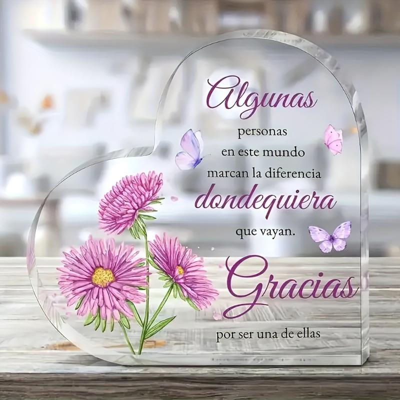 

2D Flat Heart-Shaped Acrylic Thank You Gift Desktop Decoration, Pink Floral & Butterfly Accent Design, Home Decor Plaque Hanging Wall Art Decorative G 10*10CM