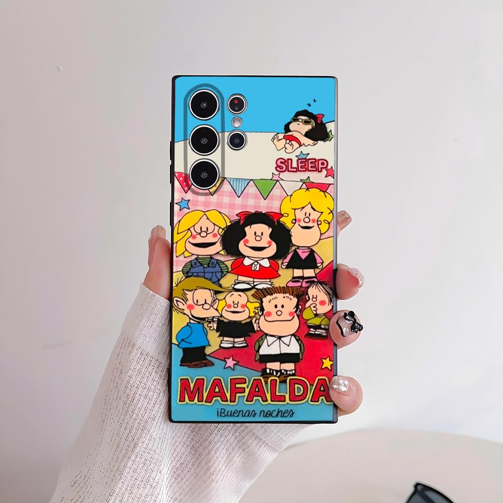Cartoon M-Mafalda Cute Girl Phone Case For Samsung Galaxy S25 S24 S22 S23 Ultra S21 S20 Plus 5G Frosted Non-Slip Full Soft Cover