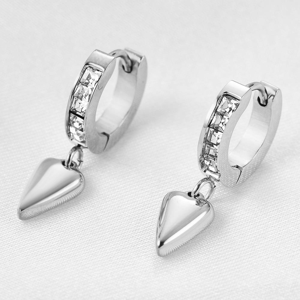 18K Gold Heart Pendant Earrings with Zircon - Fashion Cross-border Design, Stainless Steel
