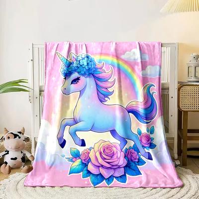 1PC Unicorn Flower Pink Background Print Warm Comfortable Blanket Home Travel Camping for Adults and Kids Luxury Gifts