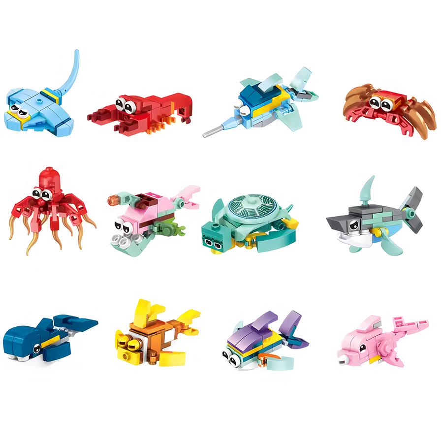 MOC Marine Insect Bird Building Block Set Animal Model Small Particle Puzzle Bricks for Kids