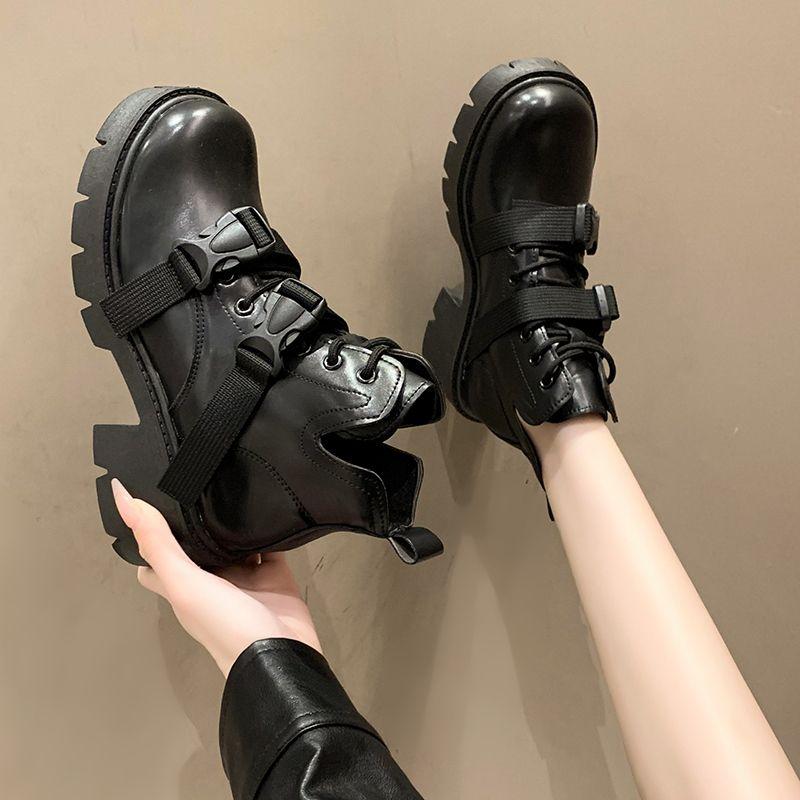 Fashion Women's Ankle Boots Biker Fleece-Lined Leather Round Toe Warm Booties New Rock Large Size Y2k Boot In Autumn Female Short Shoes