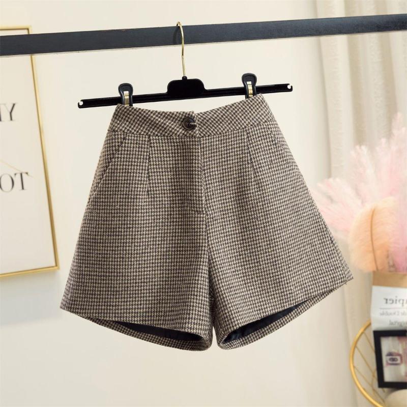 

Women s High Waisted Houndstooth Shorts Wool Blend Casual Winter Shorts S хакі