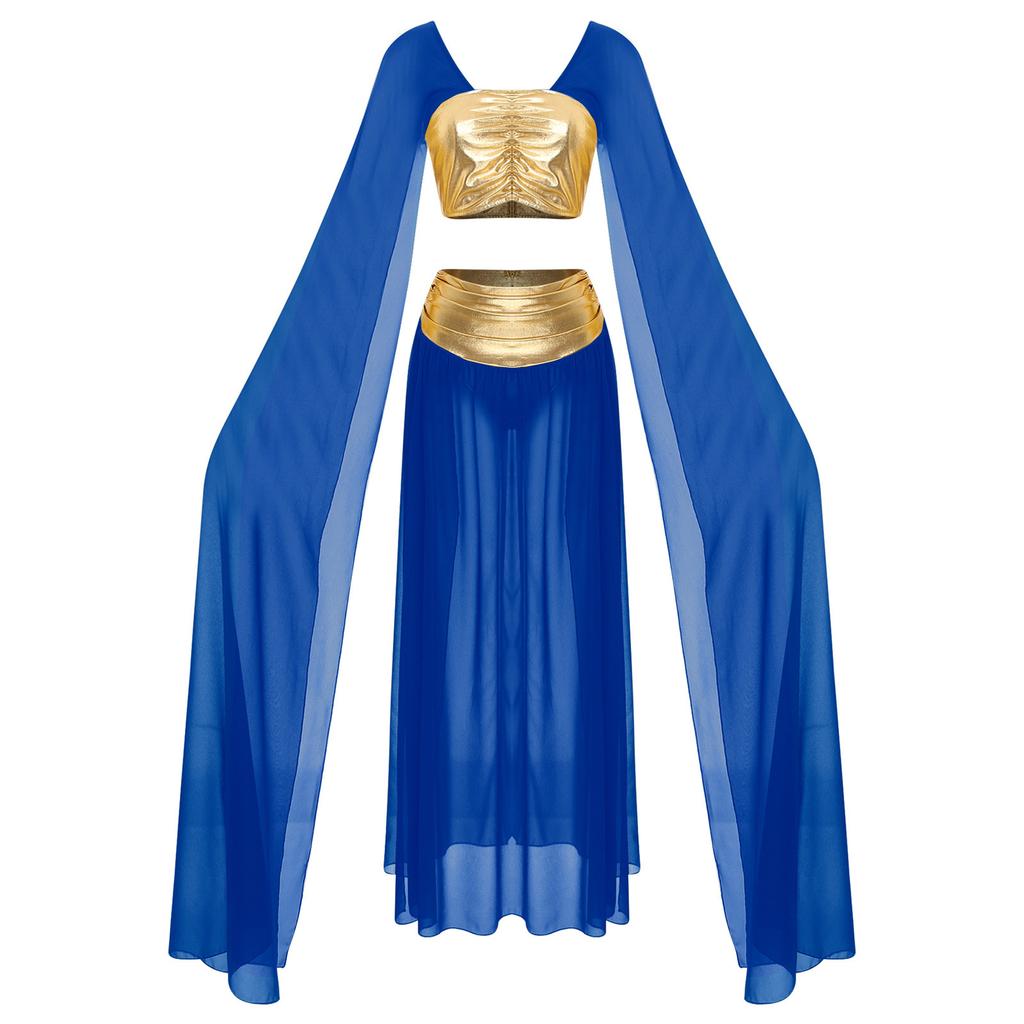 Drakt for kvinner fra det gamle Egypt 2 stk sett Kleopatra Cropptopp Skjørt med splitt i chiffon Halloweenfestantrekk