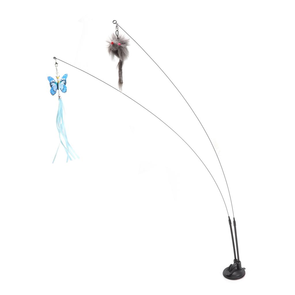 Suction Cat Feather Wand Toy Double End Removable Steel Wire Interactive Cat Teaser Stick Toy for Indoor