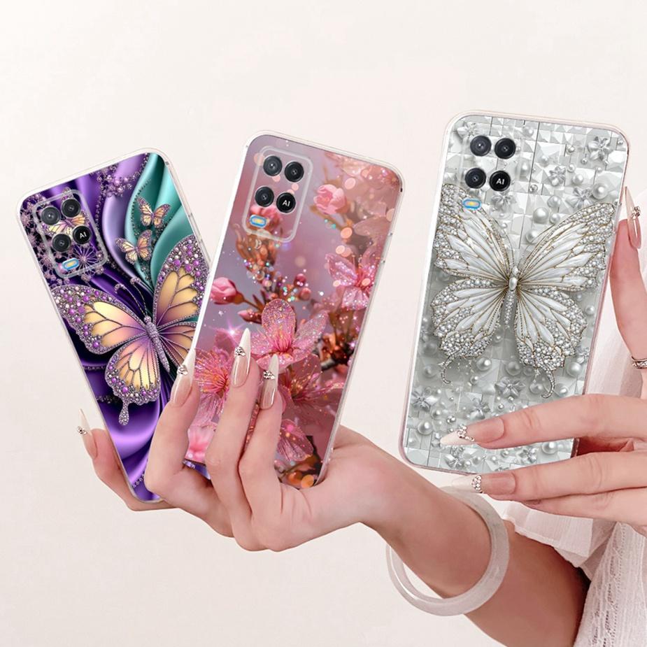 For Oppo A54 4G Case CPH2239 Luxury Butterfly Painted Cover Soft Silicone Phone Case For Oppo A54 5G A 54 s OppoA54s Fundas Bags