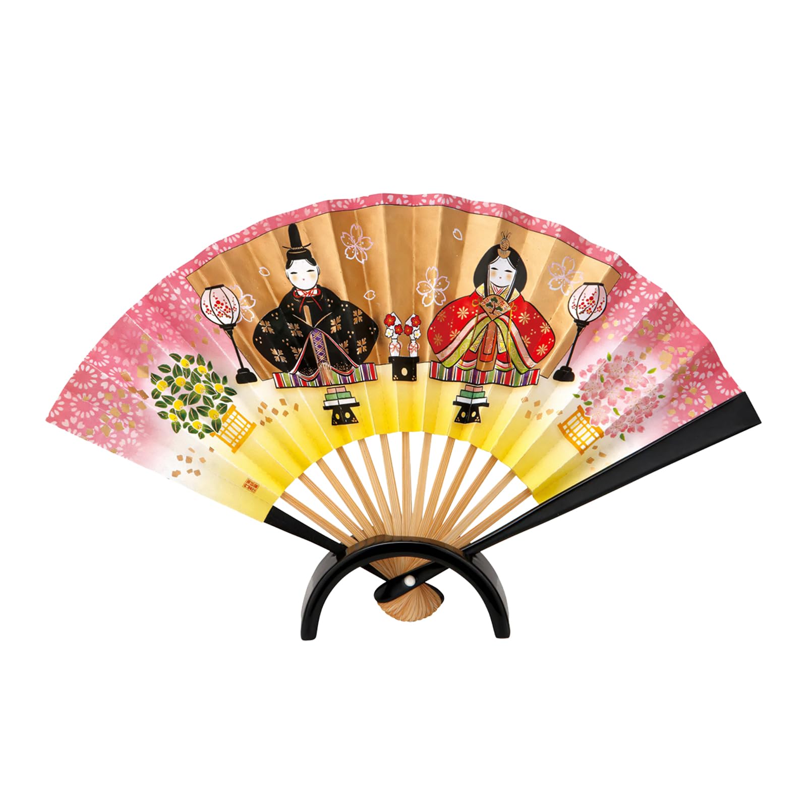 

Yakushigama Festival Hina Seated Hina Doll with Success Decorative Fan Ceramic Display [Girls Dolls] Helmet, Double-Sided (with Stand)