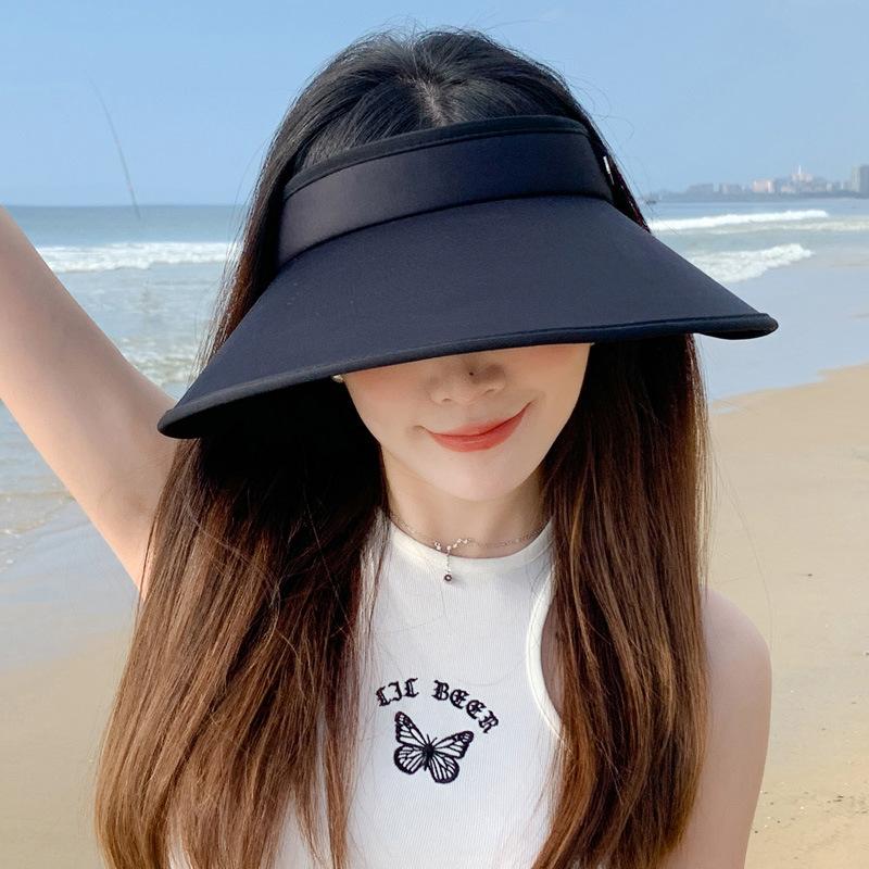 Summer new ice silk hat women's big brim empty top hat seaside beach hat solid color sun hat sun hat