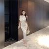 Elegant High-Waisted French Batwing Sleeve Summer Dress with Pleated Irregular Design