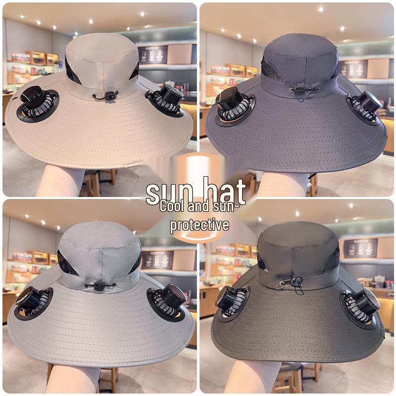 Men's Solar USB Fan Hat with UV Protection - Extra Large Brim for Summer Fishing Sunshade.