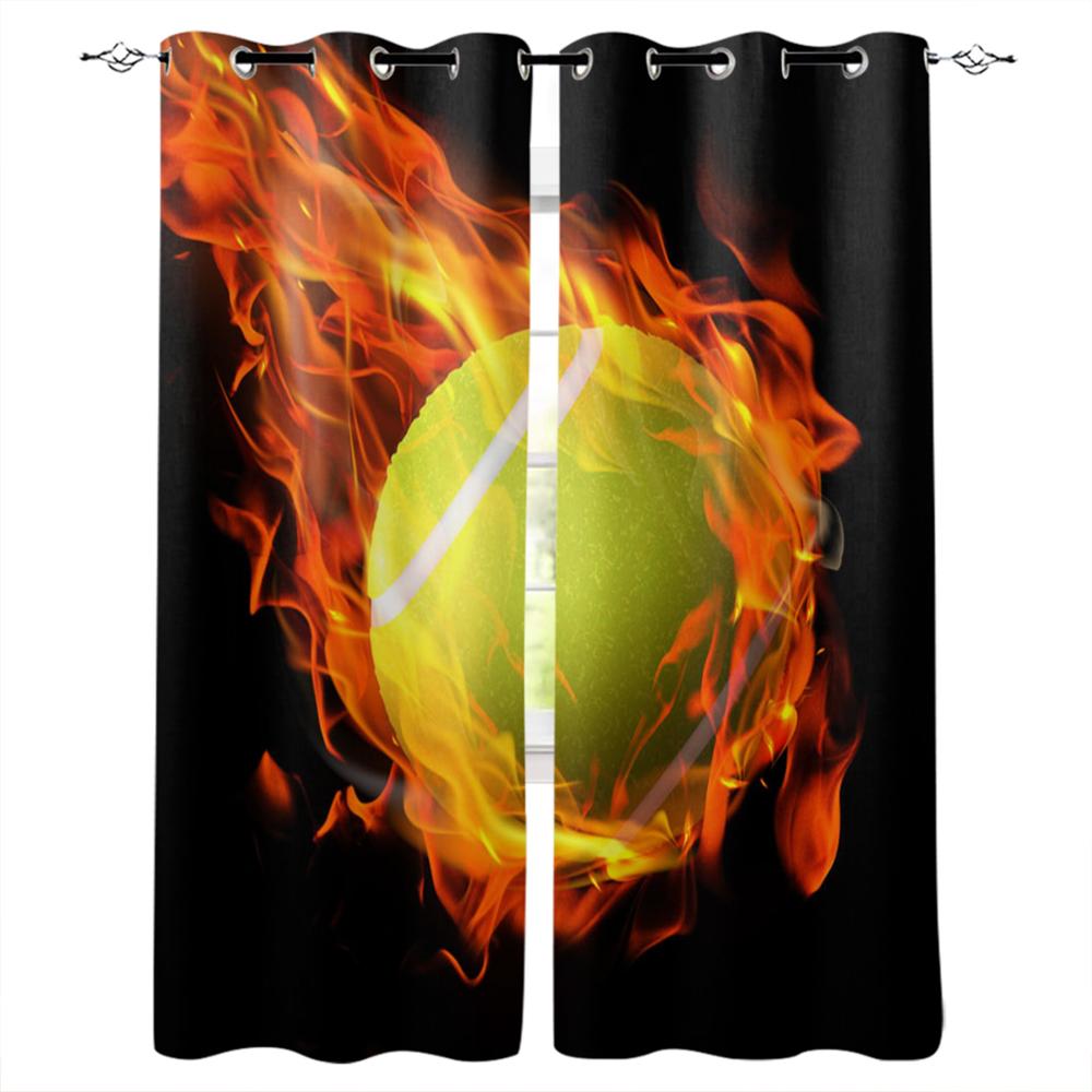 Basketball Flamme Fenster Vorhang Heimdeko Vorhänge für Wohnzimmer Schlafzimmer Küche Türvorhang