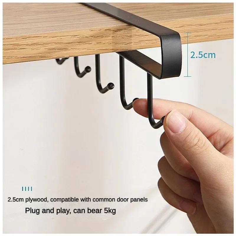 1 peça 6 ganchos prateleira de armazenamento armário de guarda-roupa metal sob prateleiras caneca copo cabide banheiro cozinha organizador de ferramentas suporte de rack pendurado