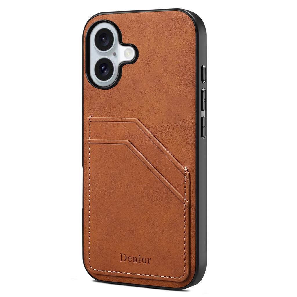 DENIOR For iPhone 16 Plus Case Dual Card Slots PU Leather+TPU+PC Phone Cover