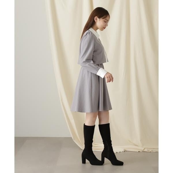 Jill by Jill Stuart Women's Casual Short Layered Shirt Dress In Gray Stripes