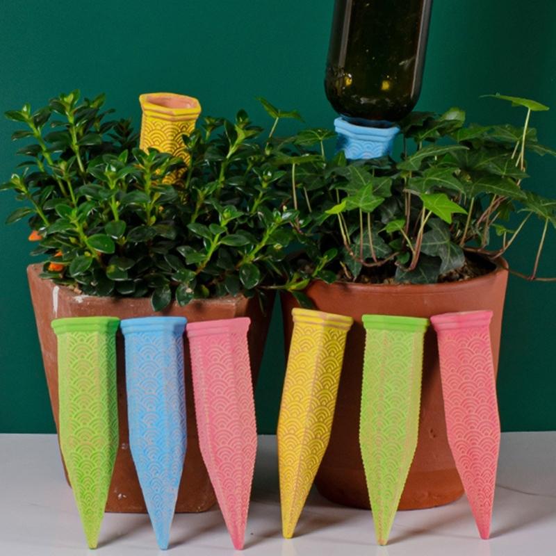 4Pcs Plant Self Watering Stakes Terracotta Automatic Plant Waterer Devices Water Irrigation System for Indoor/Outdoor