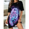 Summer Women's Dresses Casual Short Sleeve Round Neck Tiger Pattern Printed Loose Dress